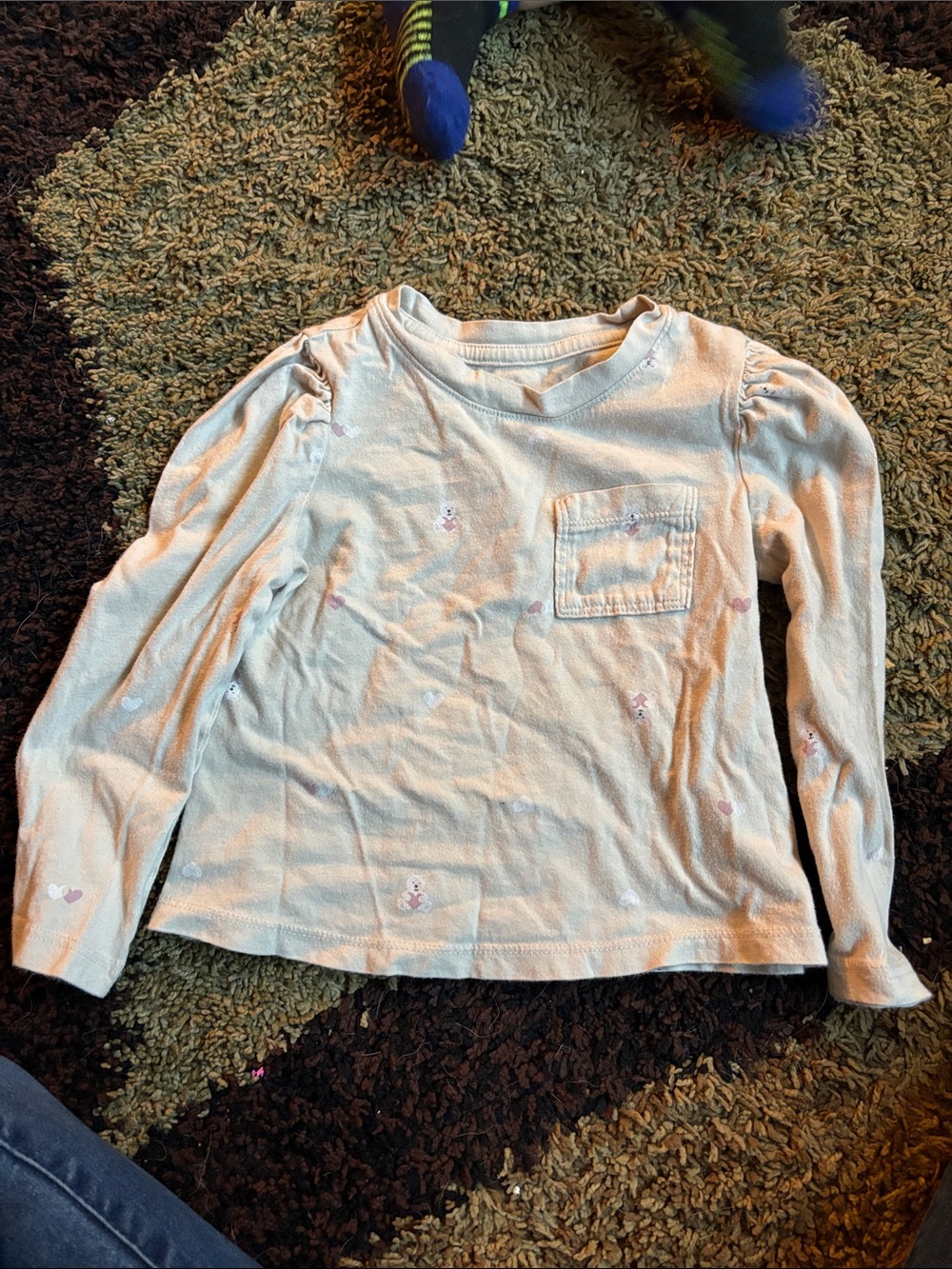 GAP Cream Long Sleeve Top with Pocket and Subtle Heart Motif